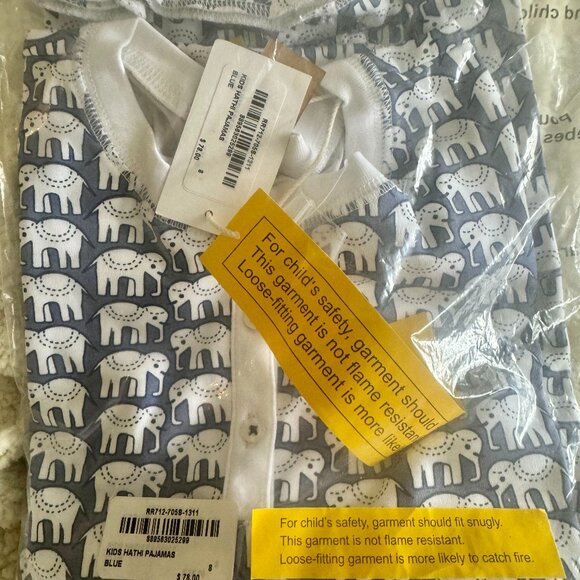 NEW Roberta Roller Rabbit Hathi Pajamas Set Kids SZ 8 Blue Elephant - Picture 2 of 5